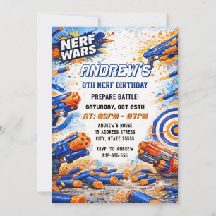 Custom Kids Nerf Dart Birthday Battle Invitation