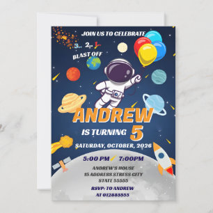 Custom Kids Outer Space Galaxy Blast Off Birthday  Invitation