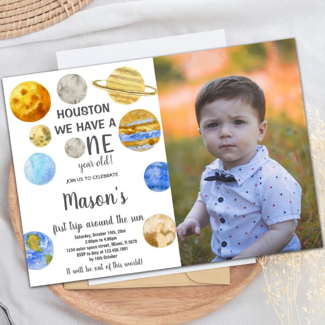 Custom Kids Outer Space Party Invite (Houston Galaxy Birthday Invitations with photo)