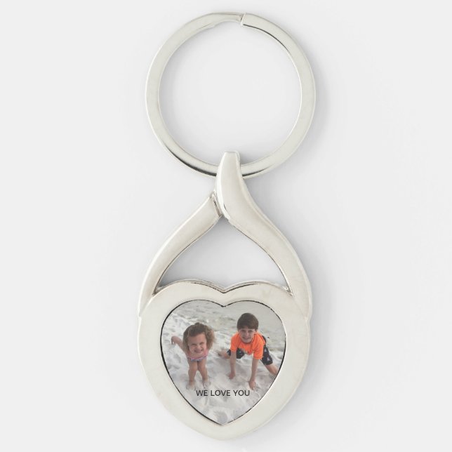 Custom Kids Photo Silver Heart Keychain (Front)