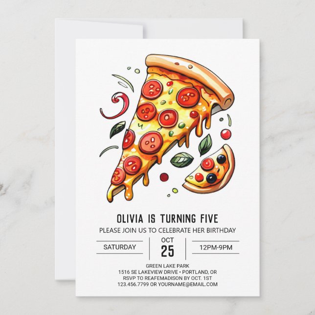 Custom Kids Pizza Birthday Invitation (Front)