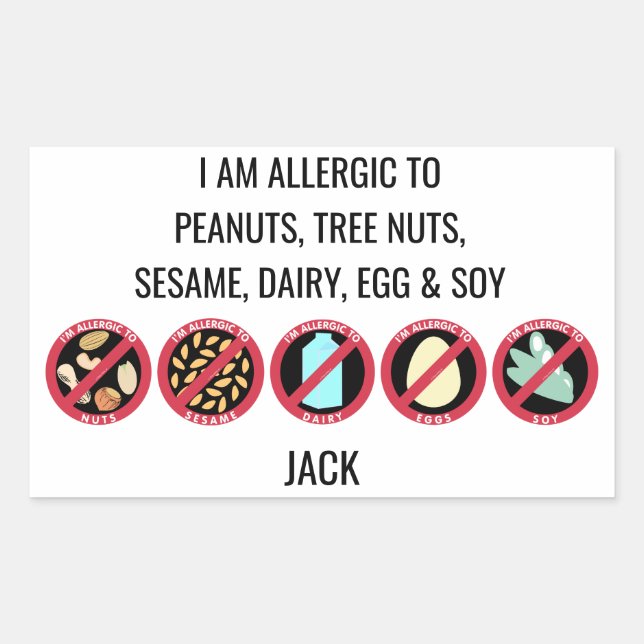 Custom Kids Sesame Nut Dairy Soy Egg Allergy Sticker (Front)