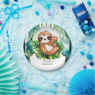 Custom Kids Sloth Birthday Paper Plate