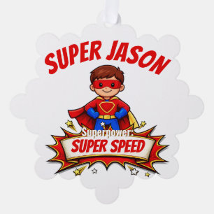 Custom Kids Superhero Name & Superpower Ornament Card
