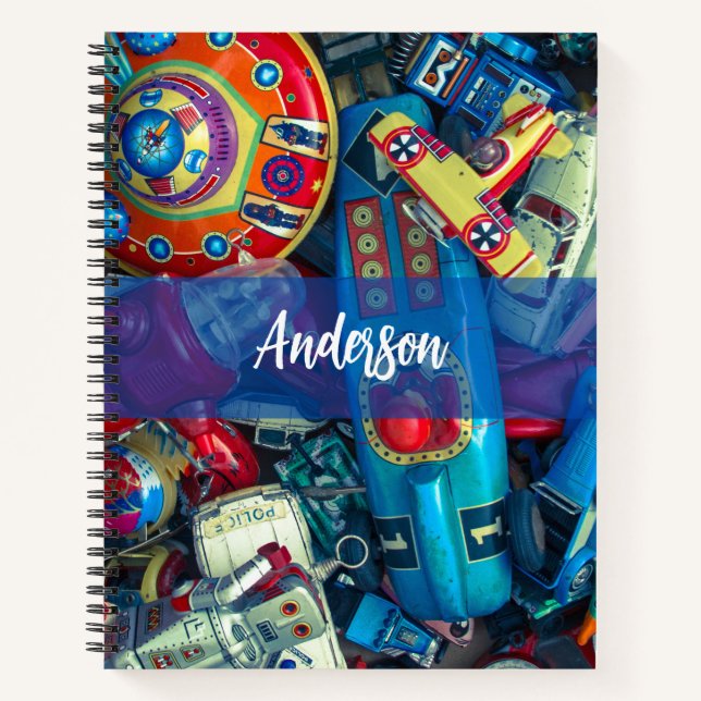 Custom Kids Vintage Metal Toys Spiral Notebook (Front)