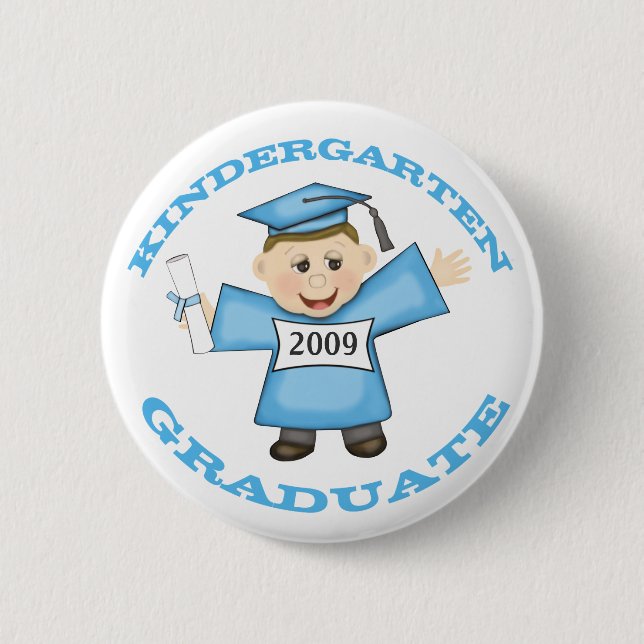 Custom Kindergarten Blue Girl Graduate 2 Inch Round Button (Front)