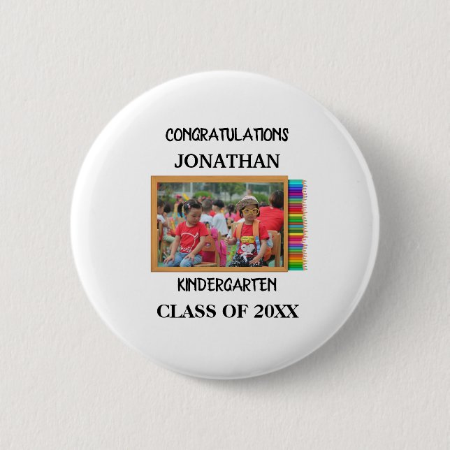 Custom kindergarten graduate chalkboard photo 2 inch round button (Front)