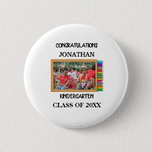 Custom kindergarten graduate chalkboard photo 2 inch round button