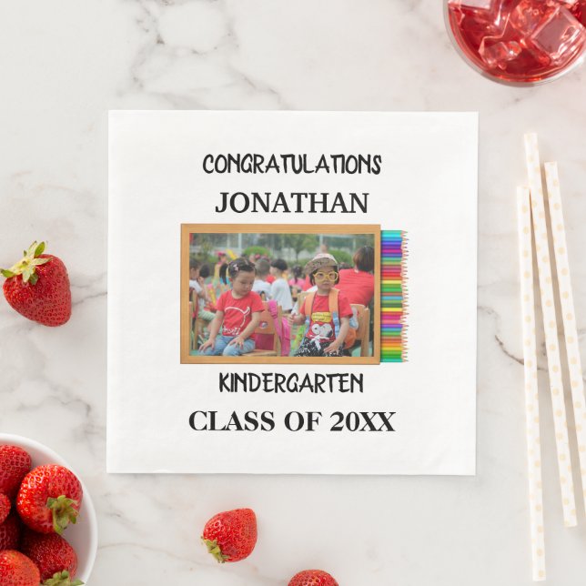 Custom kindergarten graduate chalkboard photo napkin (Insitu)