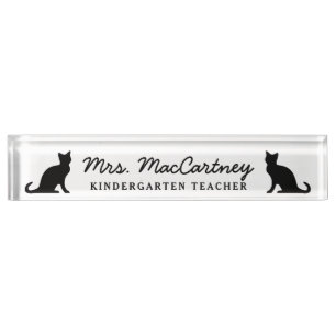 Custom kindergarten school teacher black cat icon nameplate