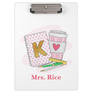 Custom Kindergarten Teacher Pink Notebook Coffee Clipboard
