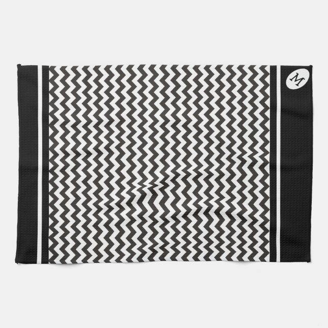 Custom Kitchen Towel, Black and White Chevrons Kitchen Towel (Horizontal)
