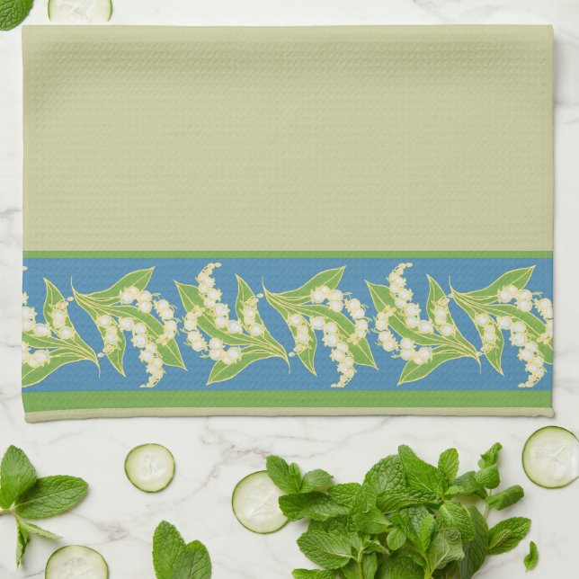 Custom Kitchen Towel: Lilies of the Valley, Blue Kitchen Towel (Folded)