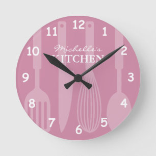 Custom kitchen wall clock with cooking utensils