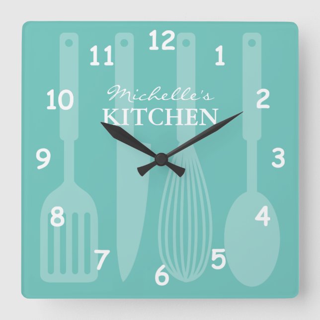 Custom kitchen wall clock with cooking utensils (Front)