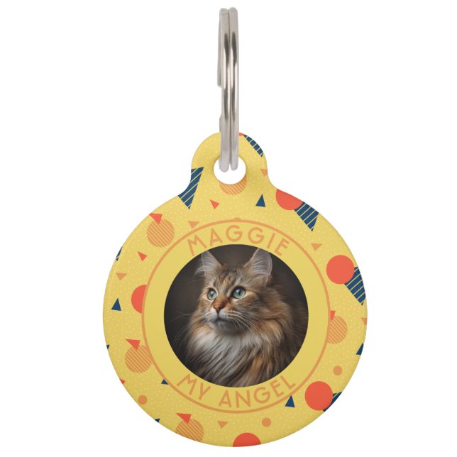 Custom Kitten Owner Gift Memphis Print Pet Tag (Front)