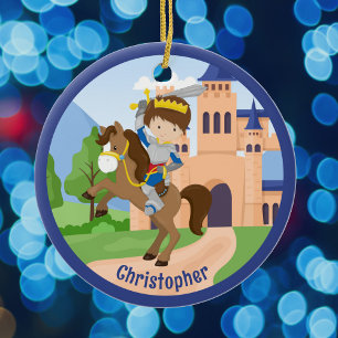 Custom Knight in Shining Armour Kids Christmas Ceramic Ornament