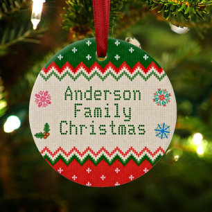 Custom Knitted Sweater Design Family Christmas Ceramic Ornament