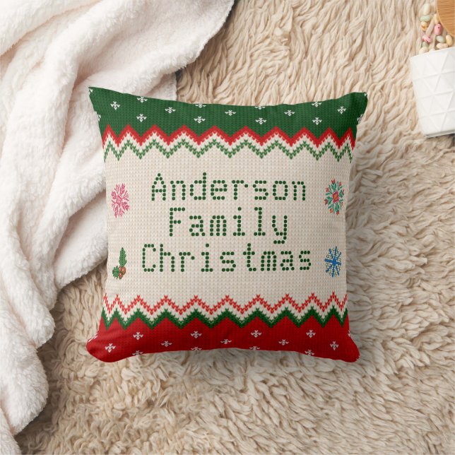 Custom Knitted Sweater Design Family Christmas Throw Pillow (Blanket)