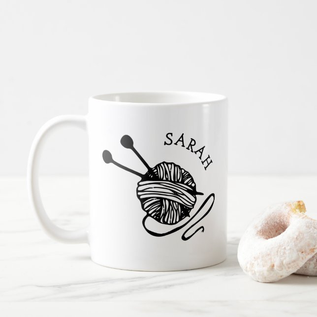 Custom Knitting Lover Gift Personalized Knitting Coffee Mug (With Donut)