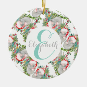 Custom Koala Christmas White Ceramic Ornament