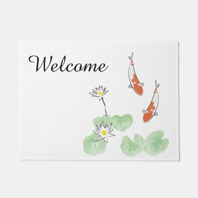 Custom Koi Pond White Doormat (Front)