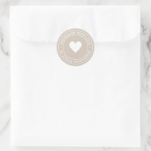 Custom Kraft Homemade With Love Heart Classic Round Sticker
