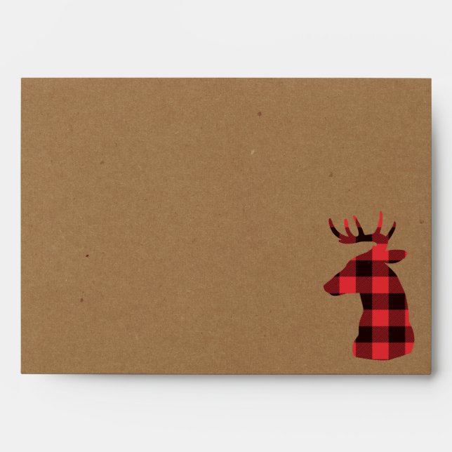 Custom Kraft Red Buffalo Plaid Deer Happy Holidays Envelope (Front)