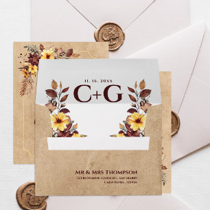 Custom Kraft Rustic Fall Floral Monogram Wedding Envelope