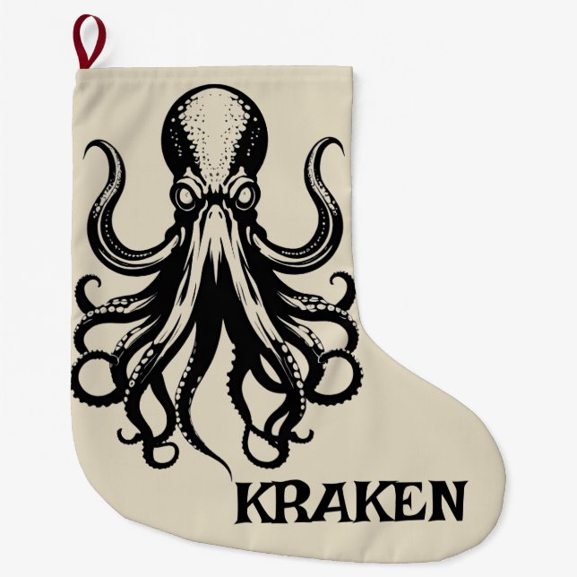 Custom Kraken Octopus Squid Name Personalized Large Christmas Stocking (Front)