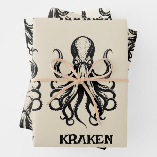Custom Kraken Octopus Squid Name Personalized Wrapping Paper Sheet