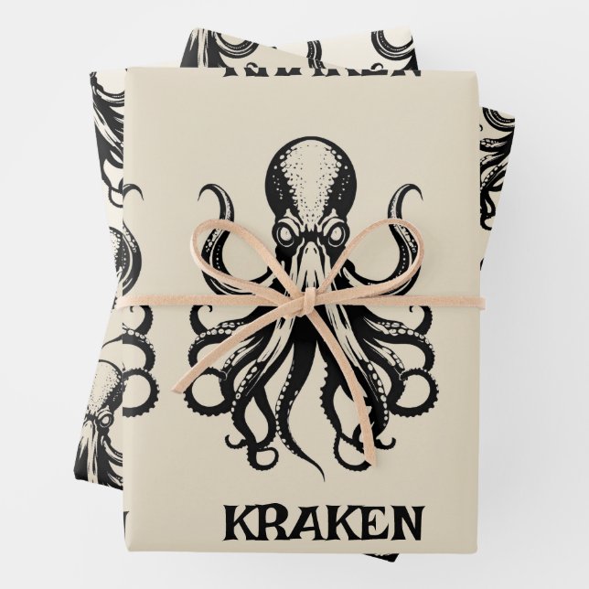 Custom Kraken Octopus Squid Name Personalized Wrapping Paper Sheet (In situ)