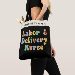 Custom Labour and Delivery Nurse Groovy Retro Tote Bag