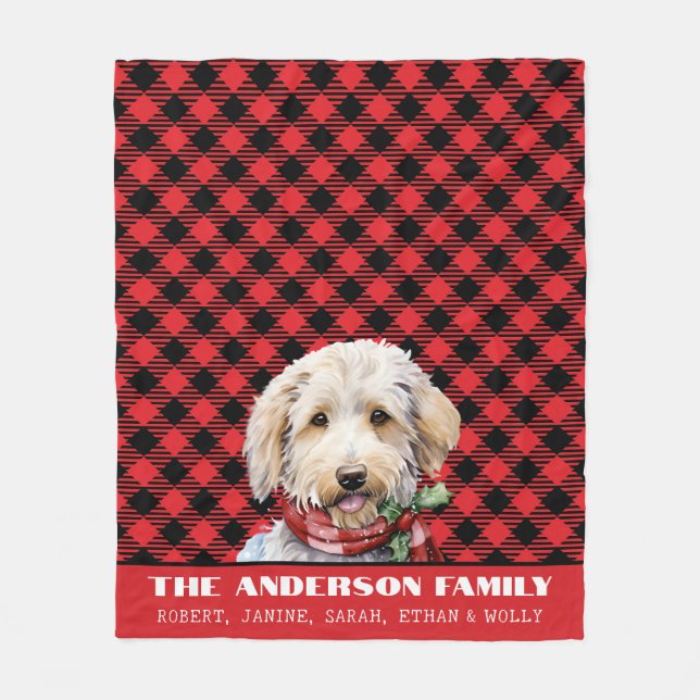 Custom Labradoodle Family Buffalo Plaid Christmas Fleece Blanket (Front)