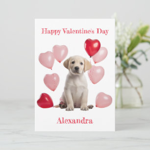 Custom Labrador Puppy with Heart Balloon Valentine Holiday Card