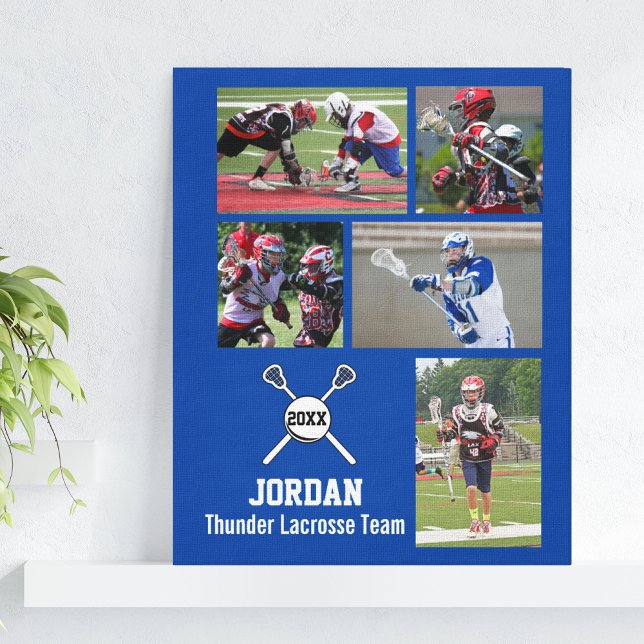 Custom Lacrosse Photo Collage Team Player Name Canvas Print (Creator Uploaded)