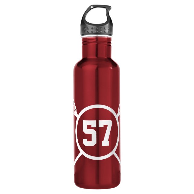 Custom Lacrosse Player Number 710 Ml Water Bottle (Front)