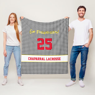 Custom Lacrosse Team Spirit Black Red Yellow Fleece Blanket