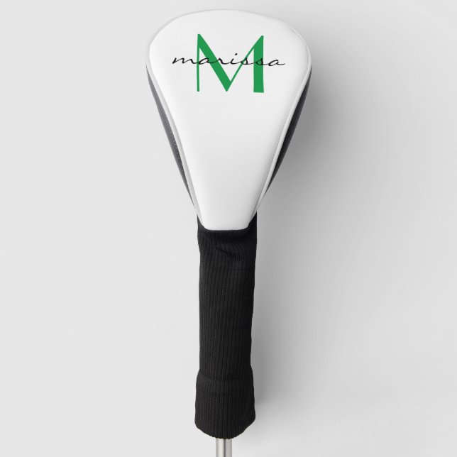 Custom Ladies Green Name Monogram Golf Head Cover (Front)
