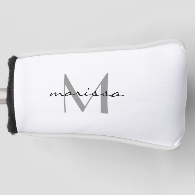 Custom Ladies Grey Name Monogram Putter Cover (Front)