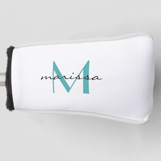 Custom Ladies Teal Name Monogram Putter Cover (Front)