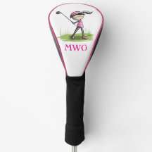 Custom Lady Golfer Cartoon Monogram Club Cover