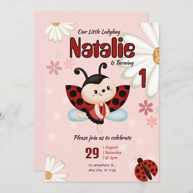 Custom Ladybug Birthday Invitation  (Front/Back)
