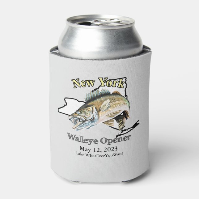  Custom Lake and Date New York Walleye Opener Can Cooler (Can Front)