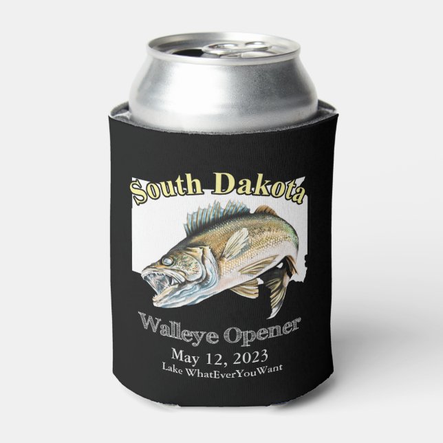 Custom Lake and Date South Dakota Walleye Opener  Can Cooler (Can Front)