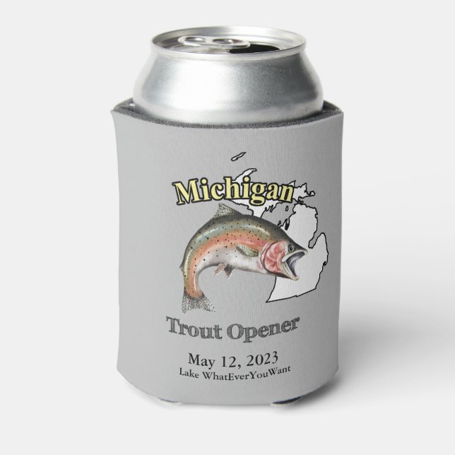 Custom Lake/Date Michigan Trout Opener Light Can Cooler (Can Back)
