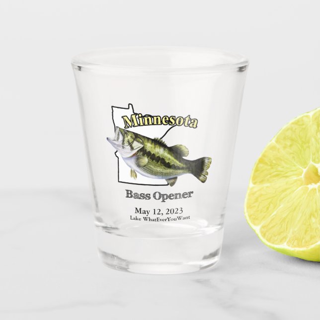 Custom Lake/Date Minnesota Bass Opener Shot Glass (Front)