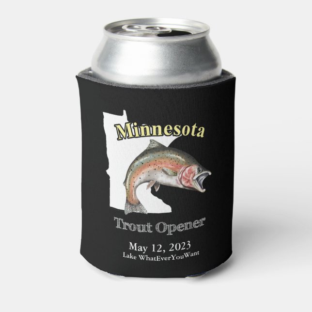 Custom Lake/Date Minnesota Trout Opener Dark Can Cooler (Can Back)