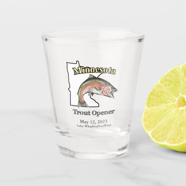 Custom Lake/Date Minnesota Trout Opener Shot Glass (Front)