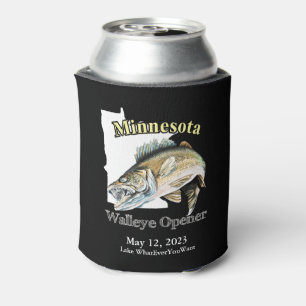 Custom Lake/Date Minnesota Walleye Opener Dark Can Cooler